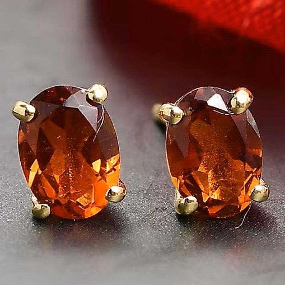 Red Citrine 18k Vermeil Yg/ Sterling Silver Stud Earrings